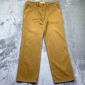 J Crew Carpenter Pants Tan Canvas Workwear Style Mens Button Fly Sz 33 Fits 34"
